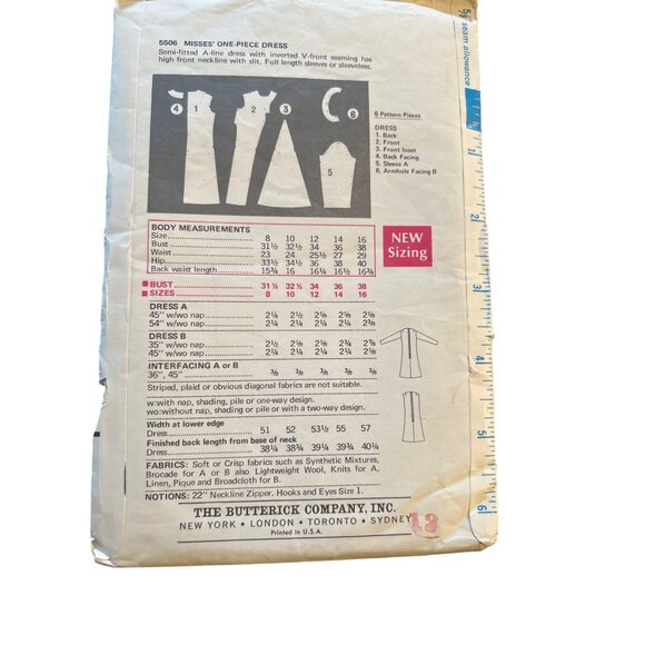 Butterick Misses Size 12 Sewing Pattern A-Line Dress V Neckline1960s Vtg Cut - Picture 2 of 4